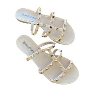 Wild Diva Nude with Gold Stud Jelly Slide Sandals